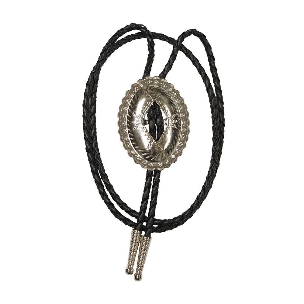 Image of Silver Oval Diamond Cutout Western Bolo Tie