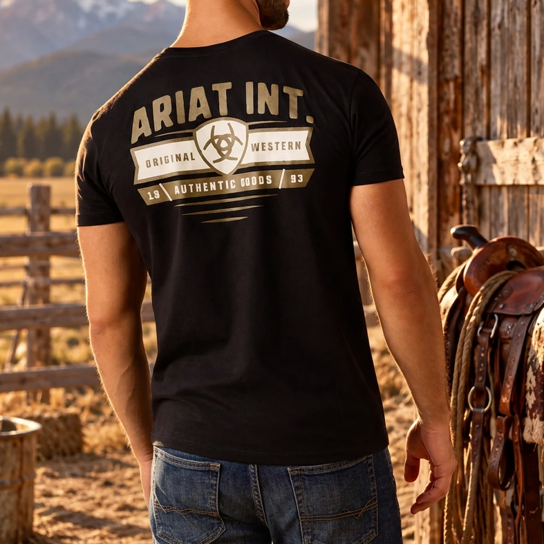Image of Banner Badge T-Shirt – Black – lifestyle RODEO BIKER