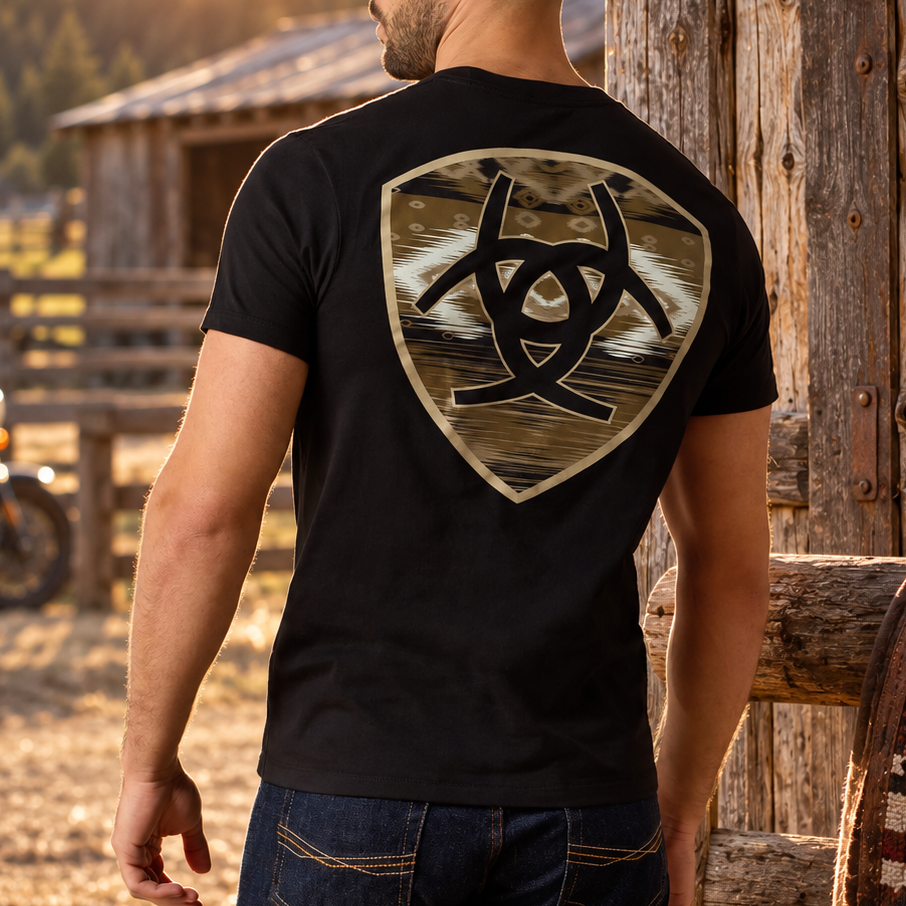 Image of Cojiba Serape T-Shirt – Black – lifestyle RODEO BIKER
