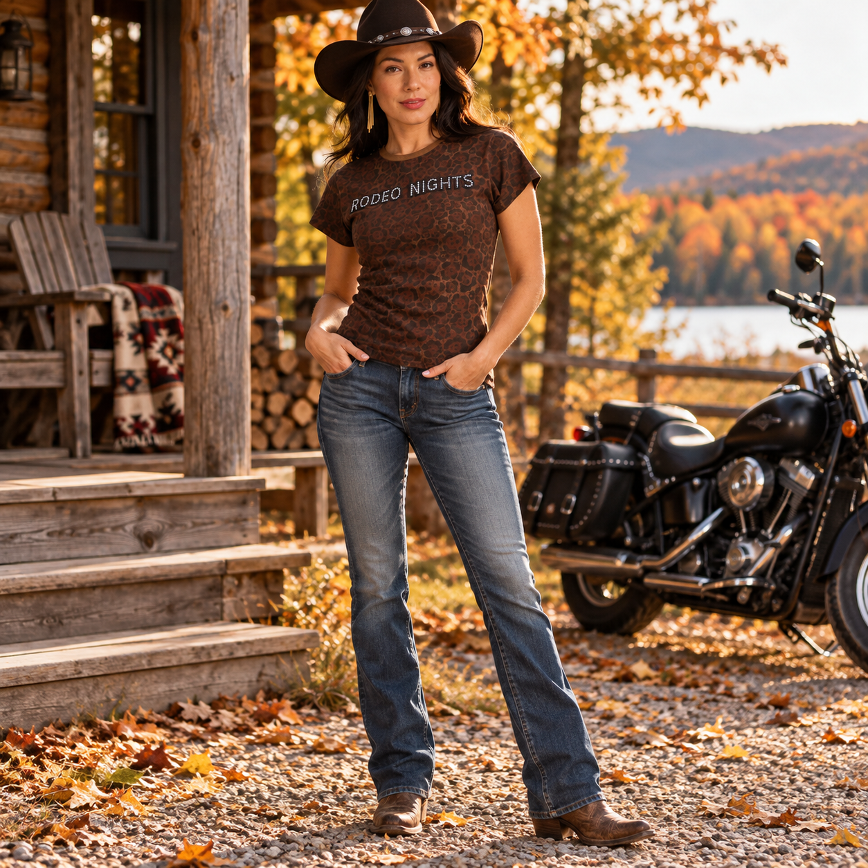 Image of 112385577 — RODEO BIKER western motorcycle lifestyle — AI-generated from product reference