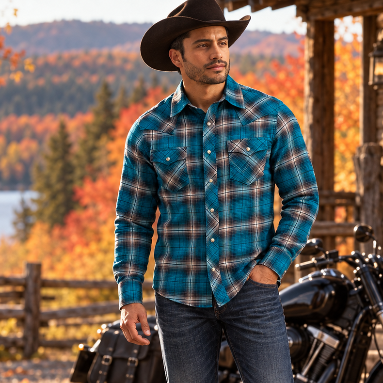 Image of 112385917 — RODEO BIKER western motorcycle lifestyle — AI-generated from product reference