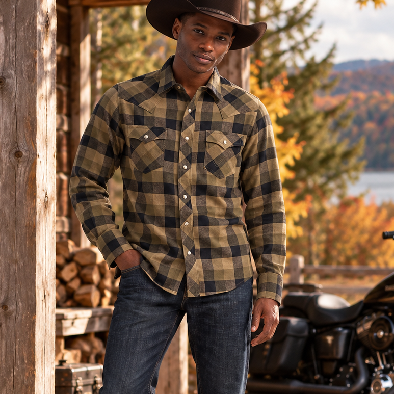 Image of 112385918 — RODEO BIKER western motorcycle lifestyle — AI-generated from product reference