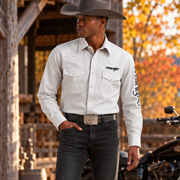 Image of 112385928 — RODEO BIKER western motorcycle lifestyle — AI-generated from product reference