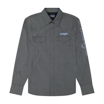 Image of Wrangler® Long Sleeve Logo Shirt - Classic Fit - Snaps
