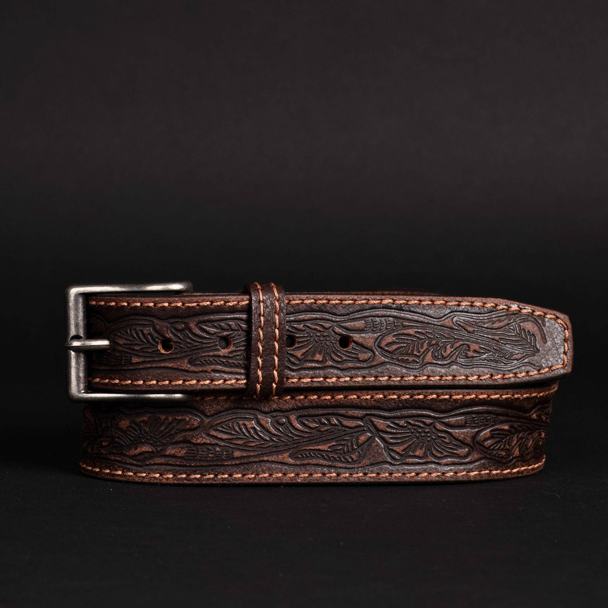 Image of Brown Tooled Western Leather Belt