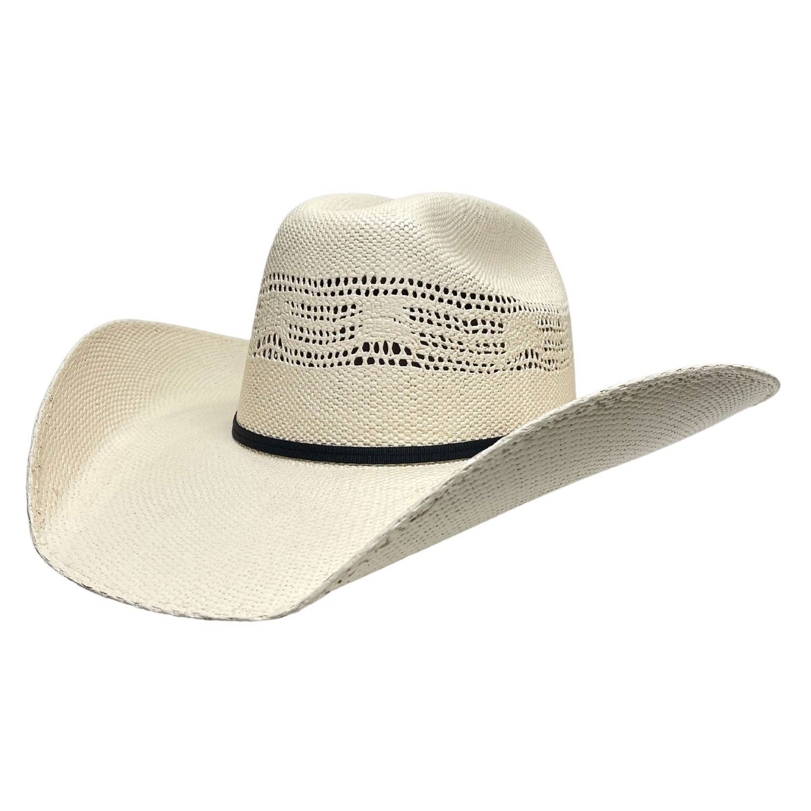 Image of Beige cowboy hat with a wide brim on a white background