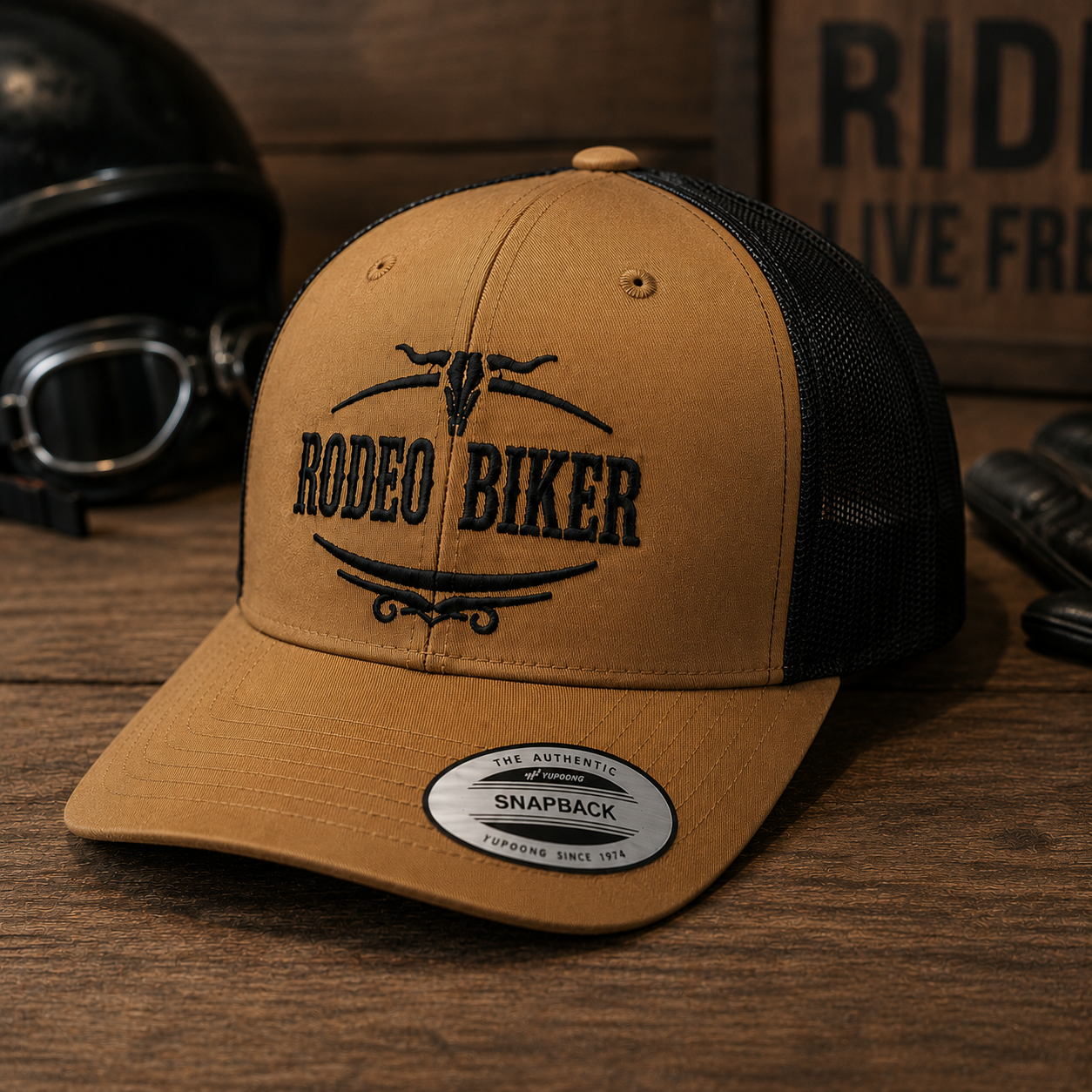 Image of Original Cognac Black Rodeo Biker Cap