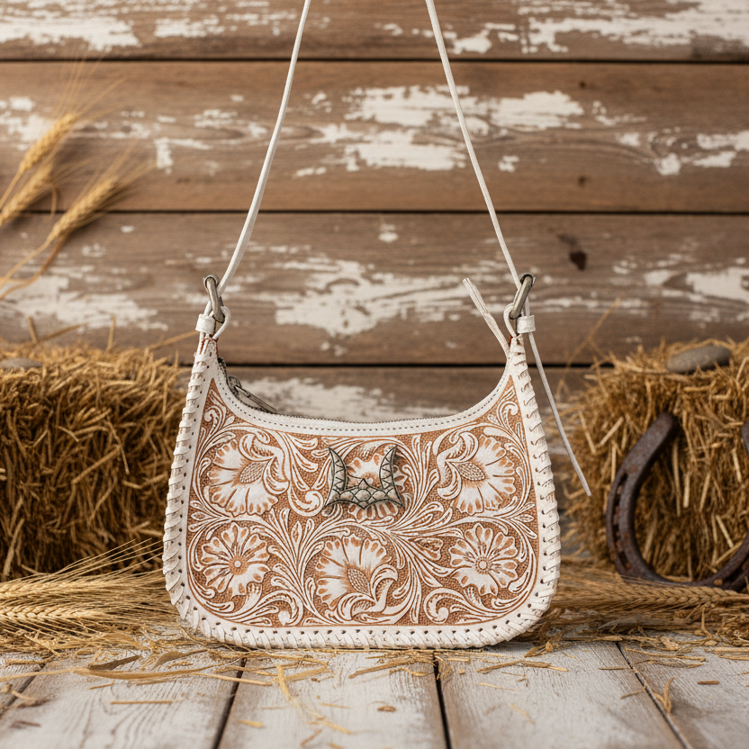 Image of Sac à bandoulière en cuir travaillé à la main