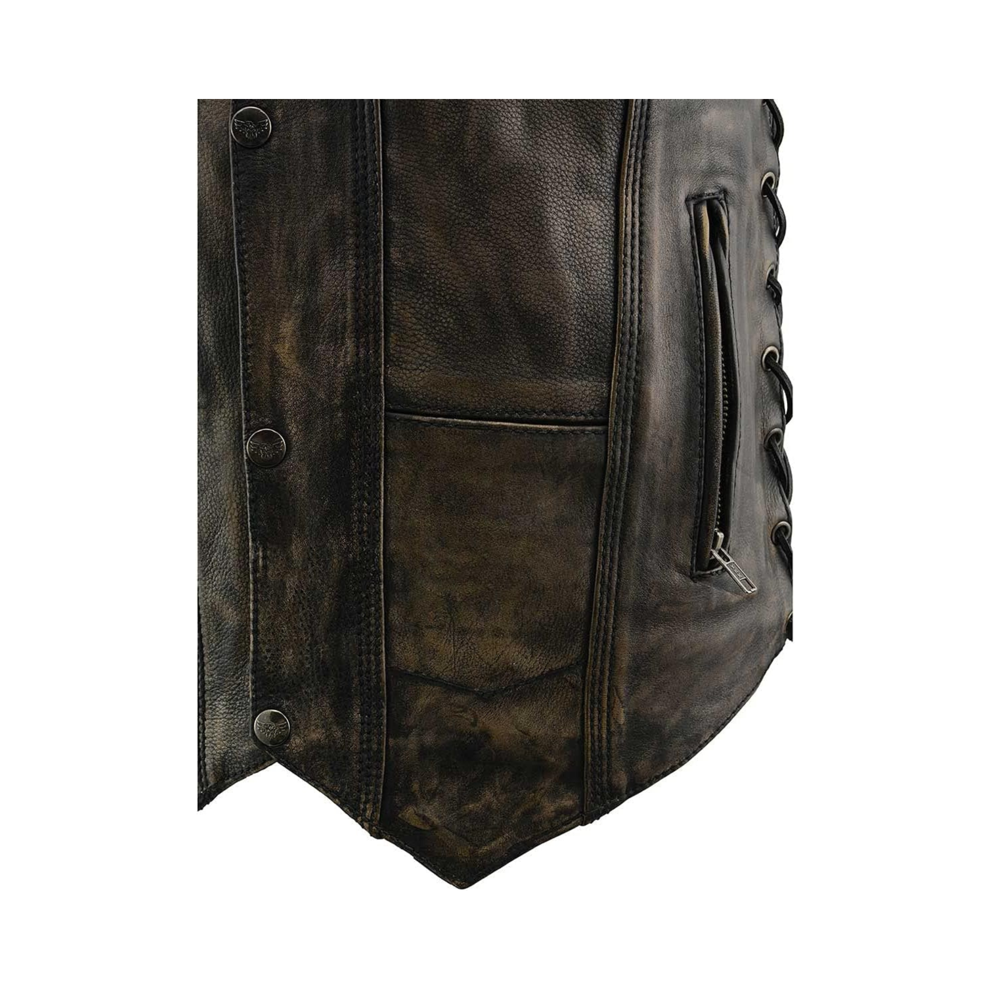 Image of Distressed Brown Leather Motorcycle Vest – Men