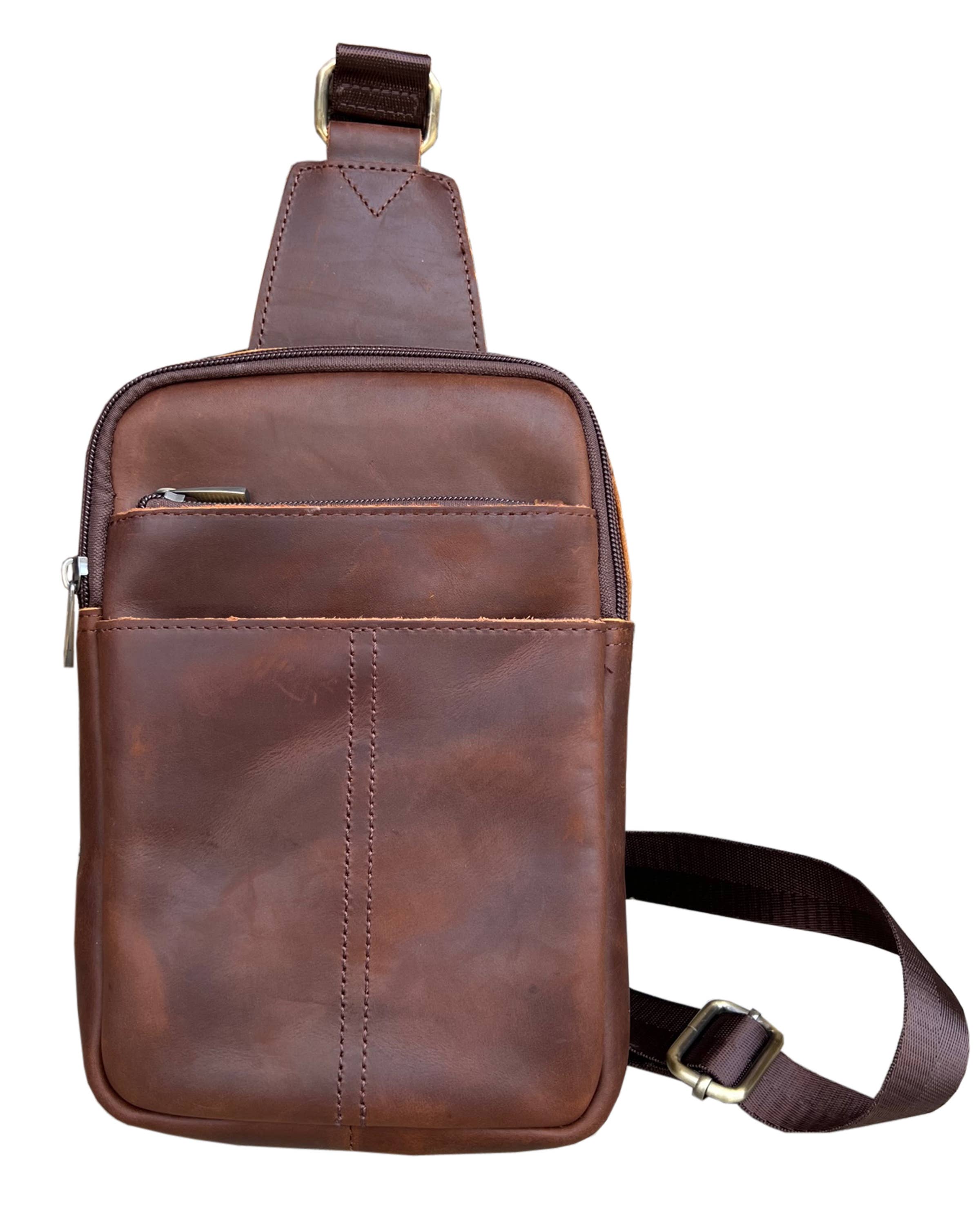Image of Crazy Horse Leather Crossbody / Chest Sling Bag – Brown