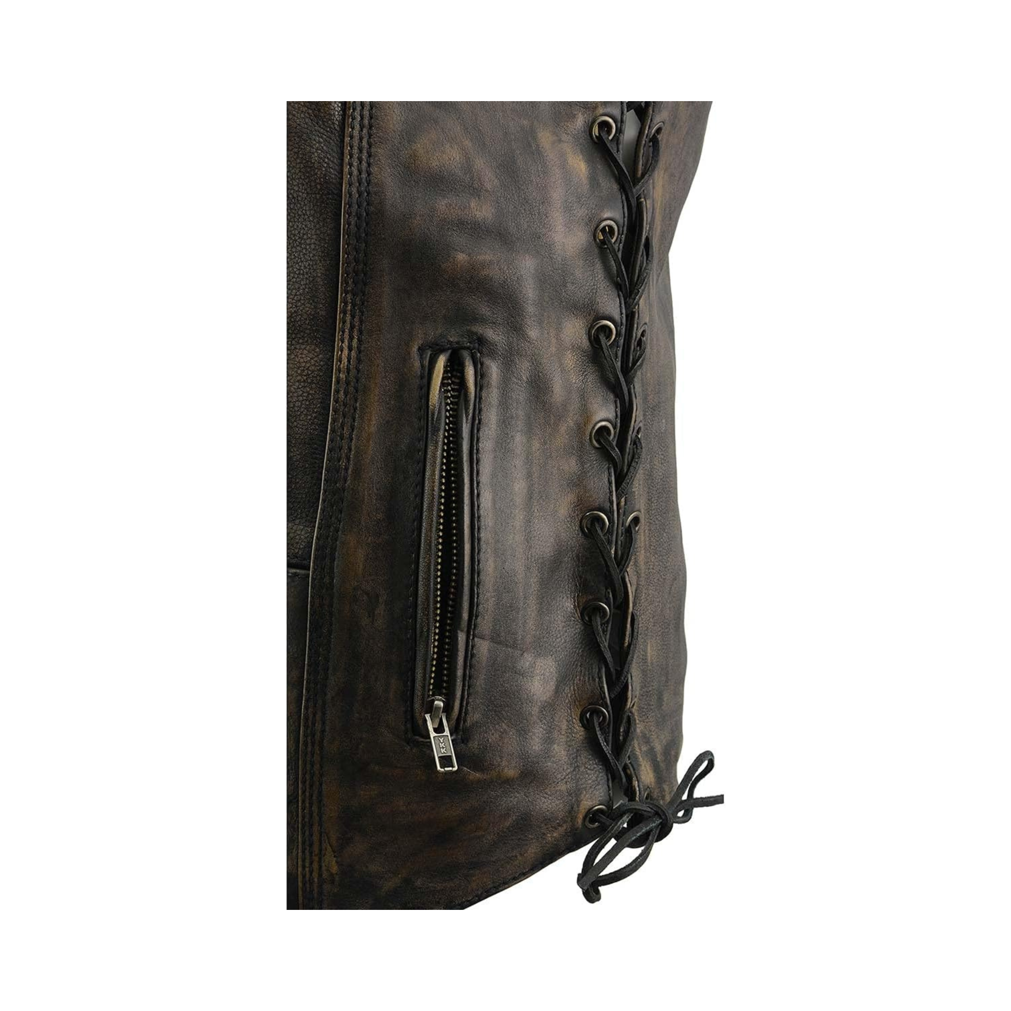 Image of Distressed Brown Leather Motorcycle Vest – Men