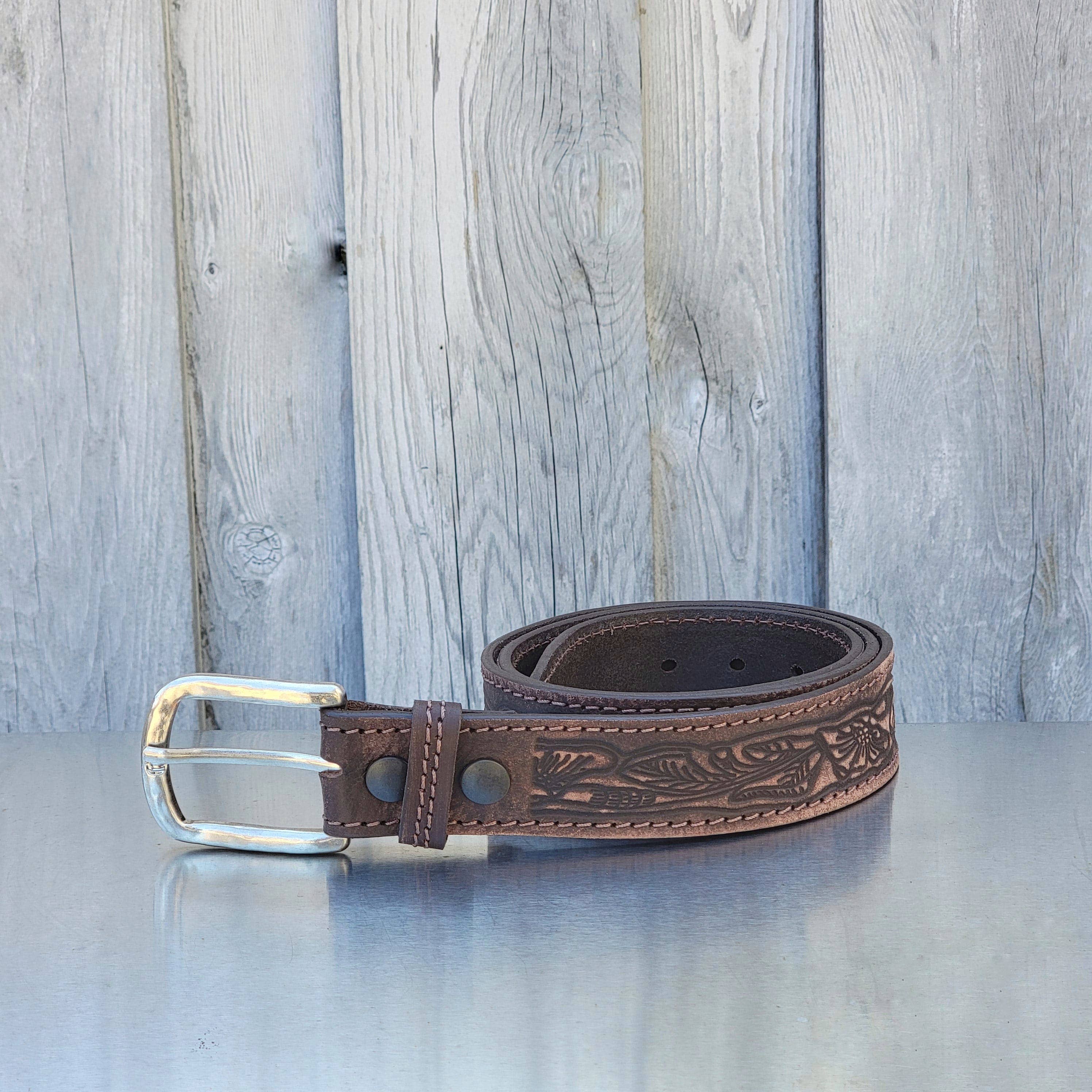 Image of Brown Tooled Western Leather Belt
