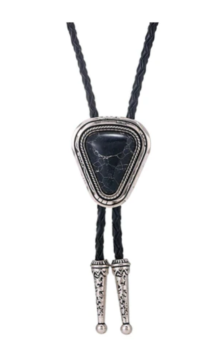 Image of Cravate bolo Western triangle en onyx noir