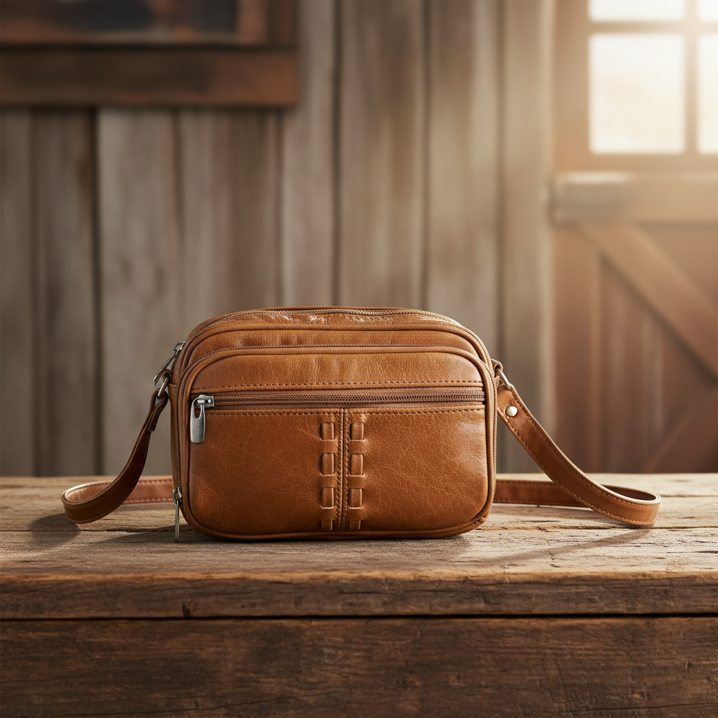 Image of Oiled Cowhide Leather Crossbody Bag – Brown