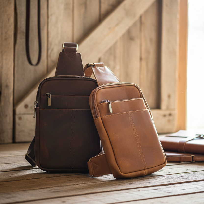 Image of Crazy Horse Leather Crossbody / Chest Sling Bag – Brown