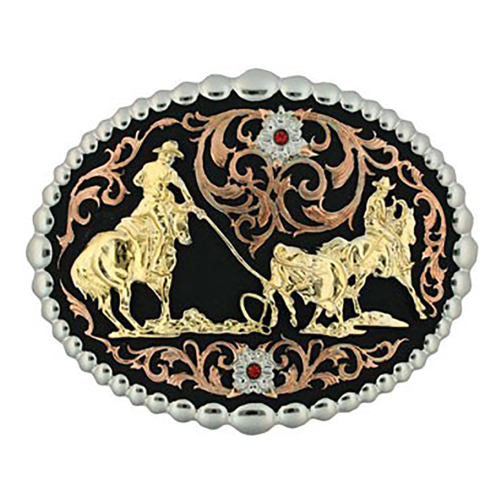 Image of Montana Silversmiths Tri Color Team Roper Attitude Belt Buckle - 60969