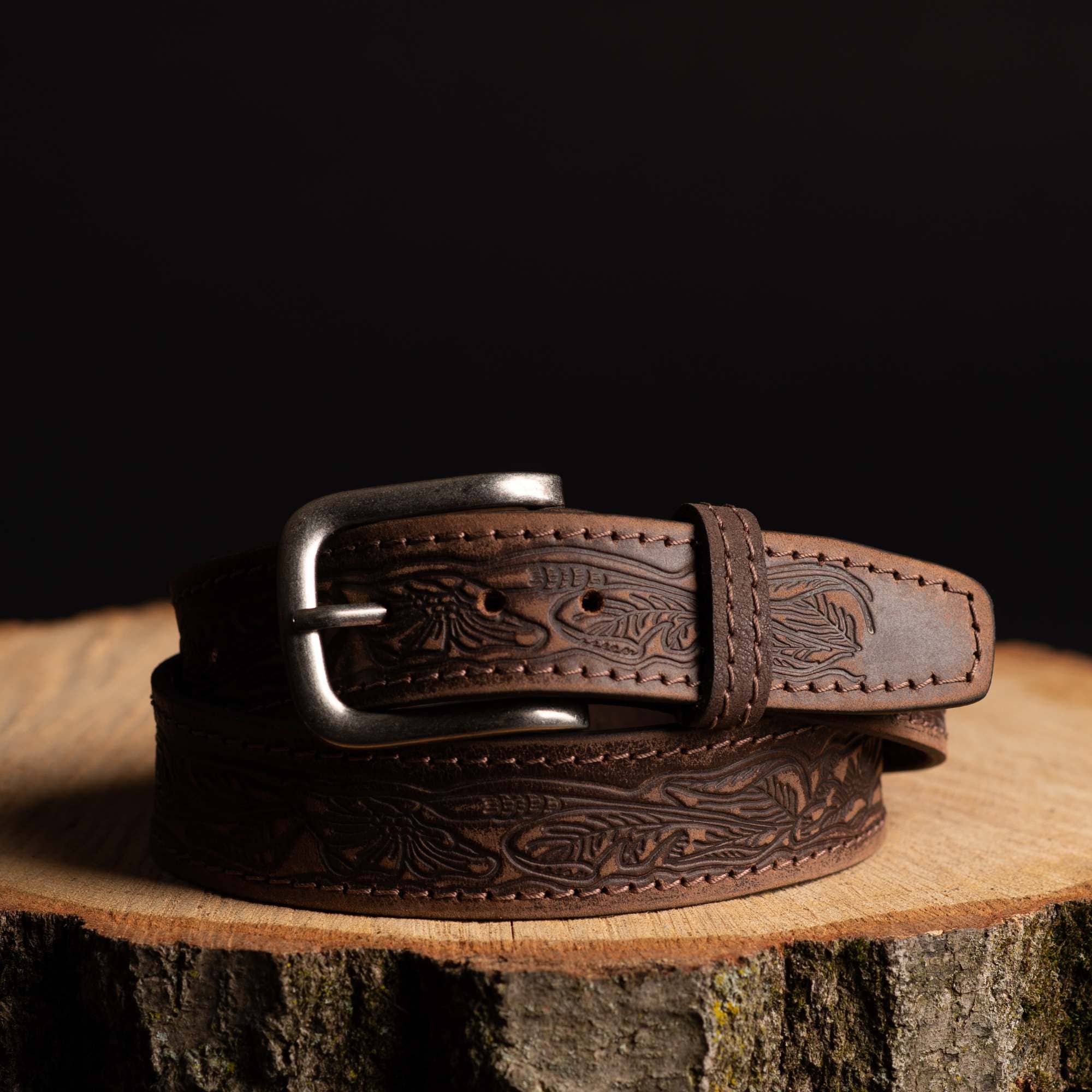 Image of Brown Tooled Western Leather Belt