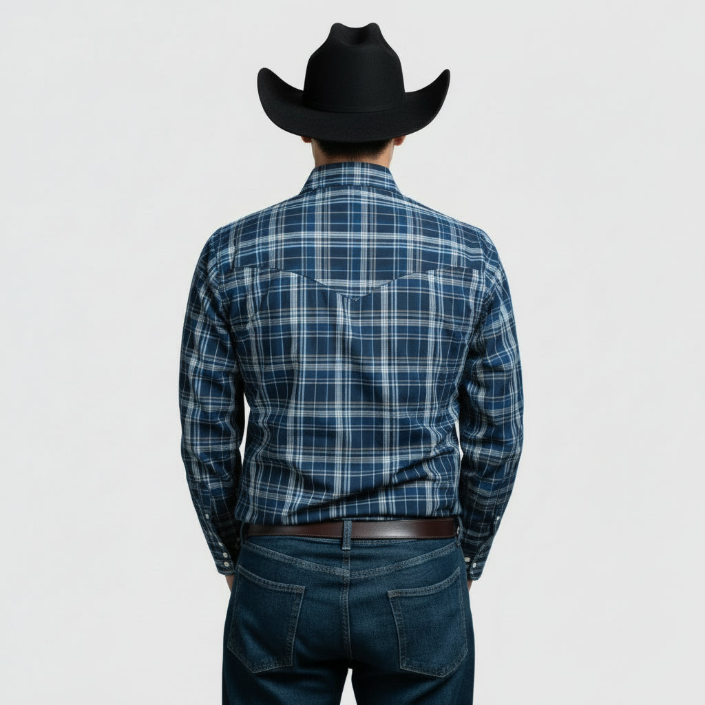 Image of Snap Plaid Shirt - Dark Royal - Men