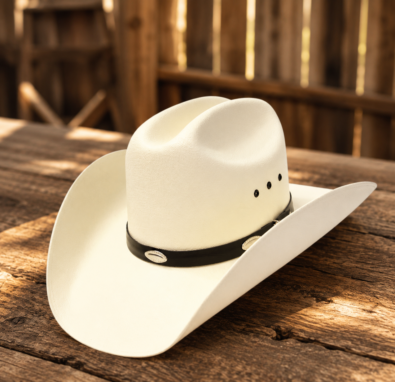 Image of Western Cattleman Straw Cowboy Hat with Silver Concho Band
