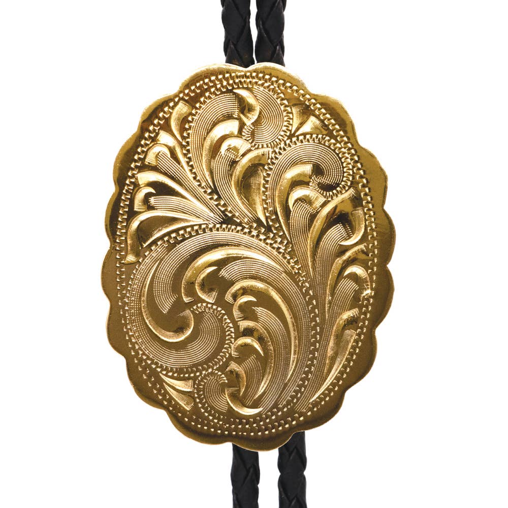 Image of Cravate bolo western dorée à motif gravé