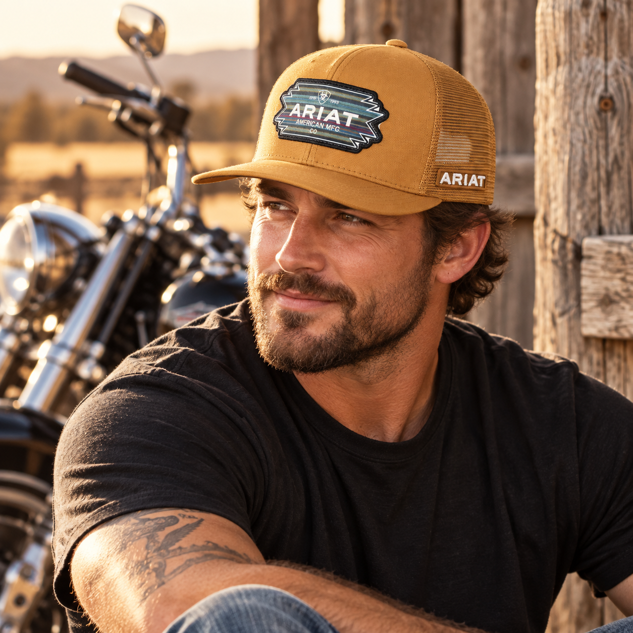 Image of AI-generated lifestyle illustration – Southwest Patch Snapback Cap – Gold – A300081335