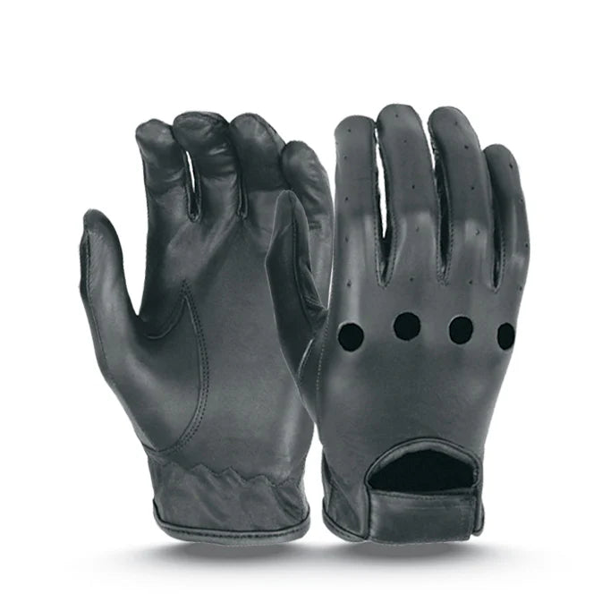 Image of Pair of black leather gloves on a white background