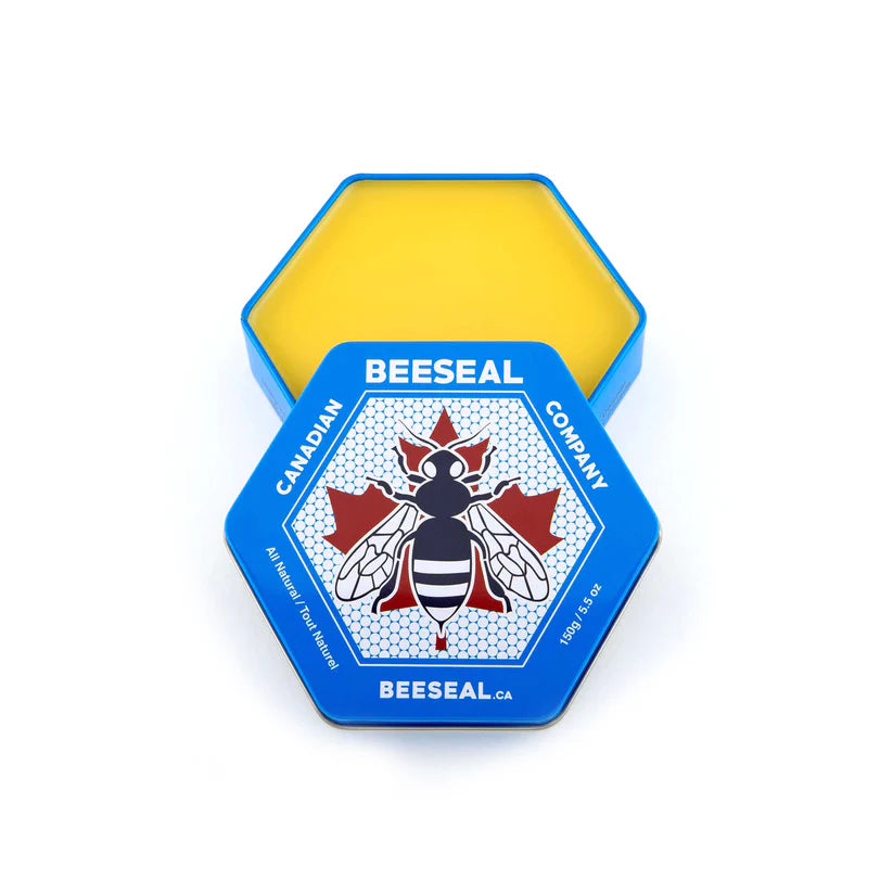 Image of Hexagonal container with 'Canadian Beeseal Company' logo on a white background