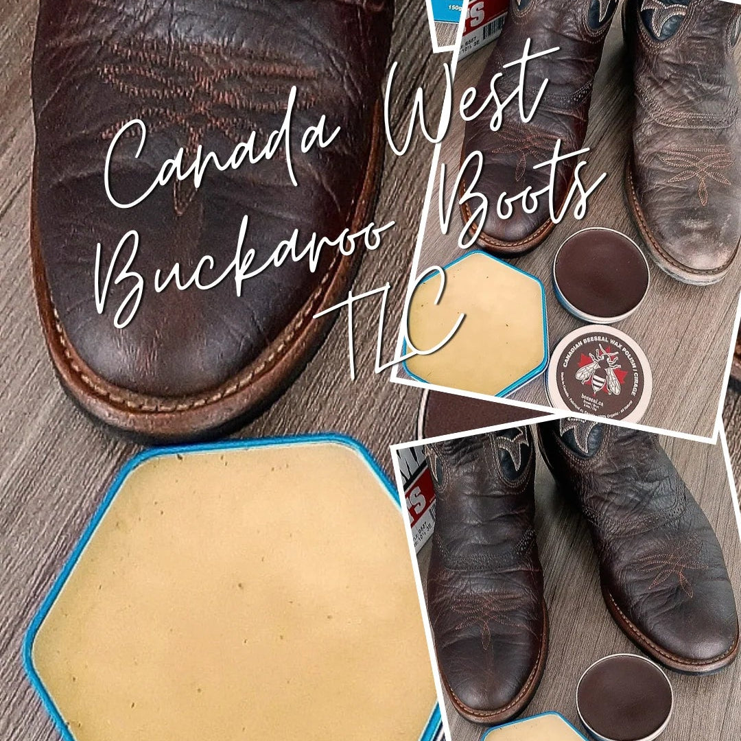 Image of Collage of Canada West Buckaroo Boots with close-ups and branding details.