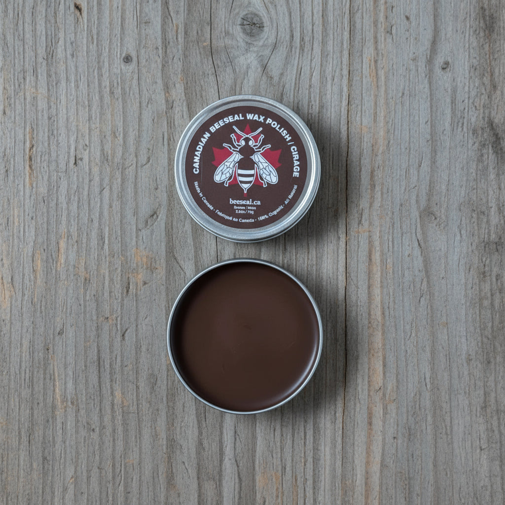 Image of Tin of Canadian Beeswax Wax Polish with lid on a white background