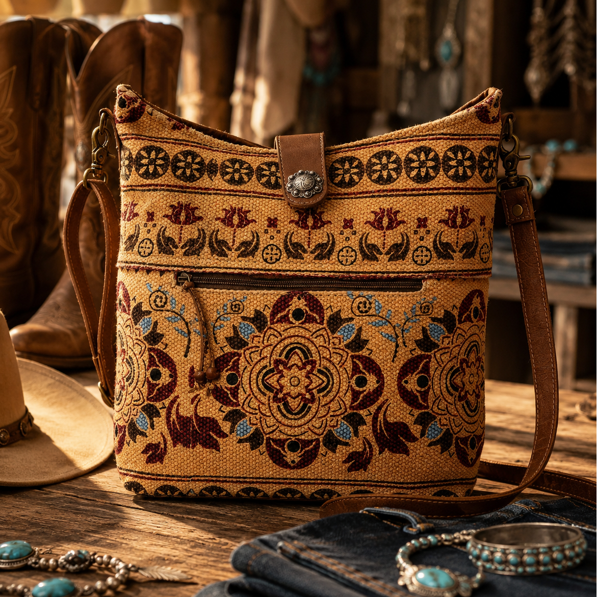 Image of Beldum Western Tapestry Crossbody Bag