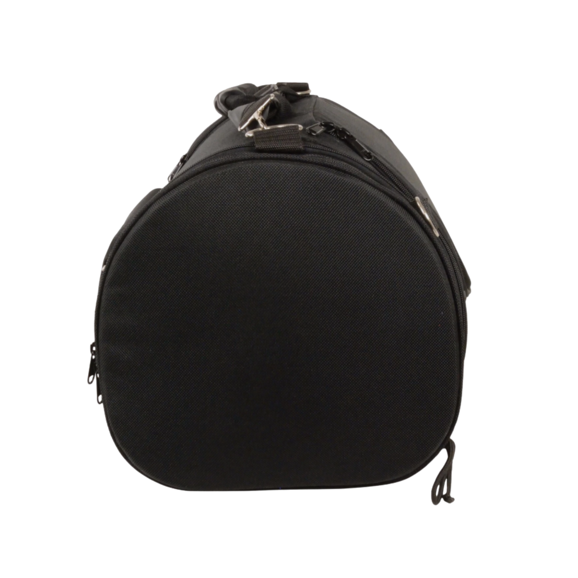 Image of Black motorcycle saddlebag on a white background