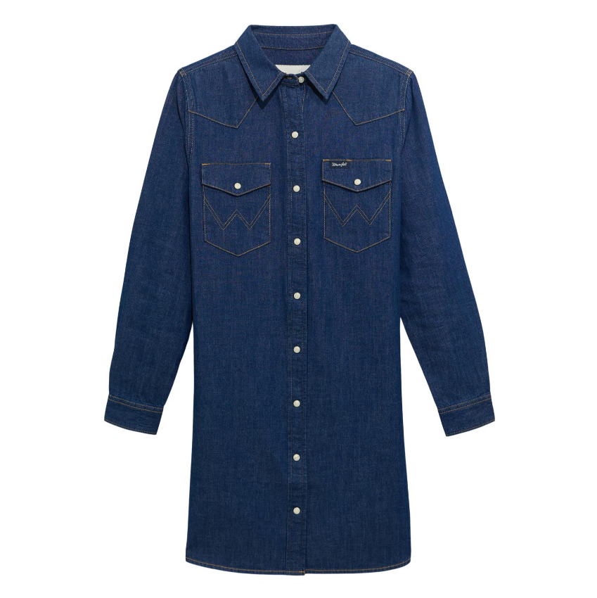 Image of Blue denim shirt dress on a white background