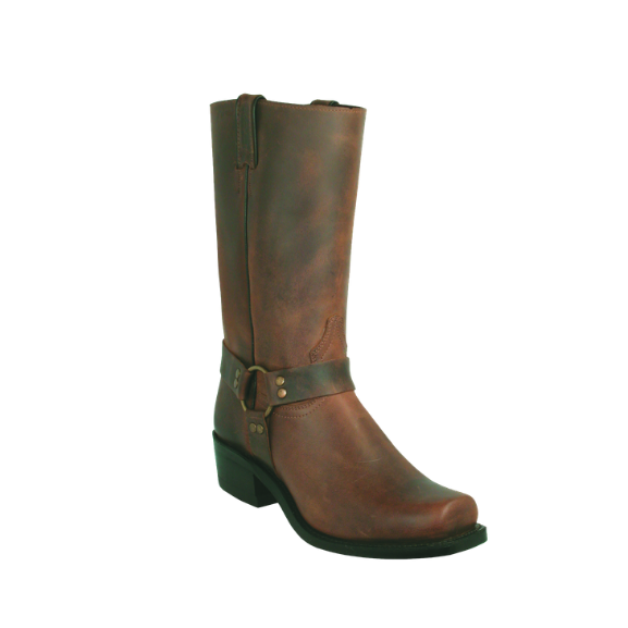 Image of Brown leather boot on a white background