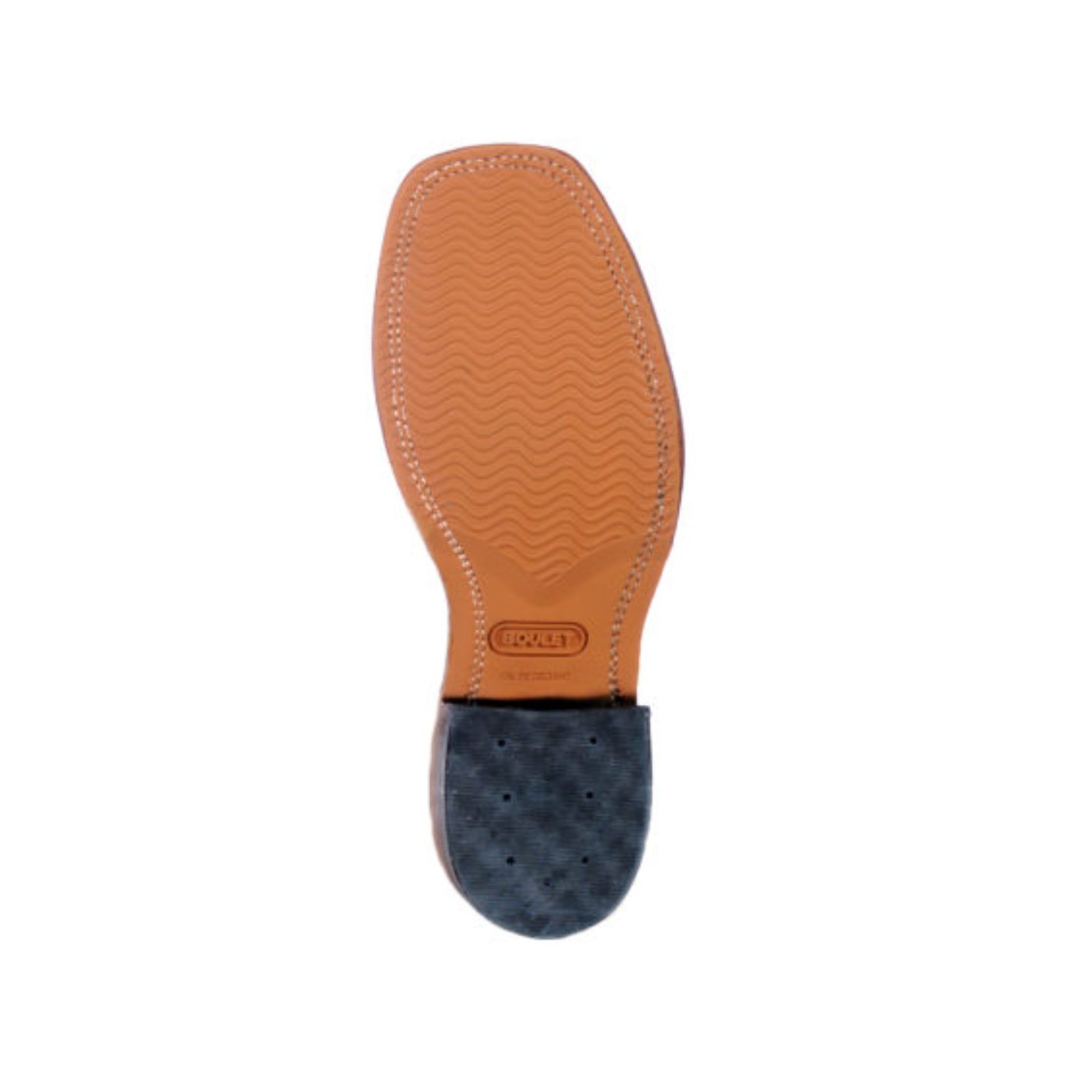 Image of Close-up of a shoe sole with a brown leather insole on a white background