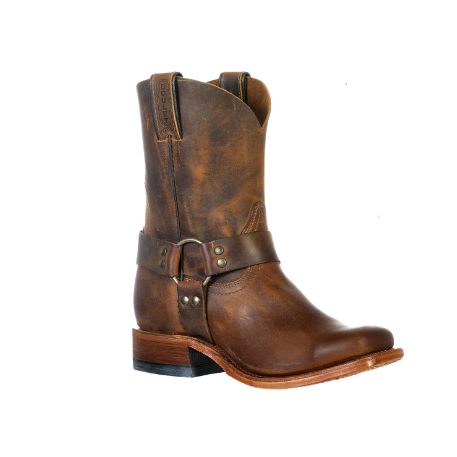 Image of Brown leather boot on a white background