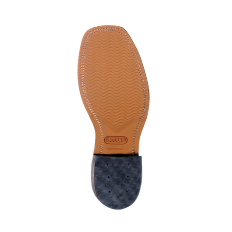 Image of Single shoe sole with a brown top and black bottom on a white background
