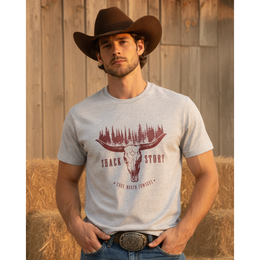 Image of Skull Trees™ | Unisex Grey Western T-Shirt – Ranch & Adventure Style