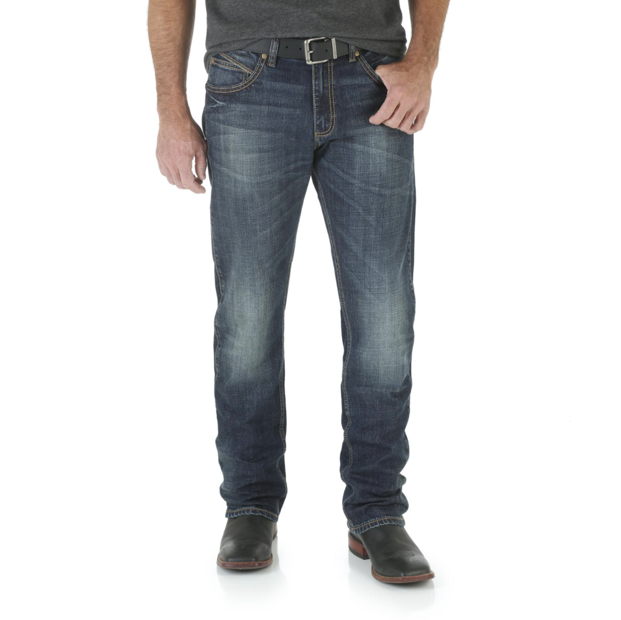 Image of Person wearing blue jeans on a white background