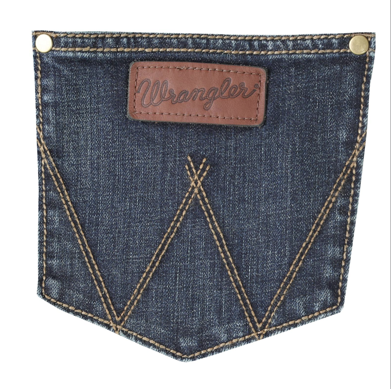Image of Denim pocket with Wrangler logo on a white background