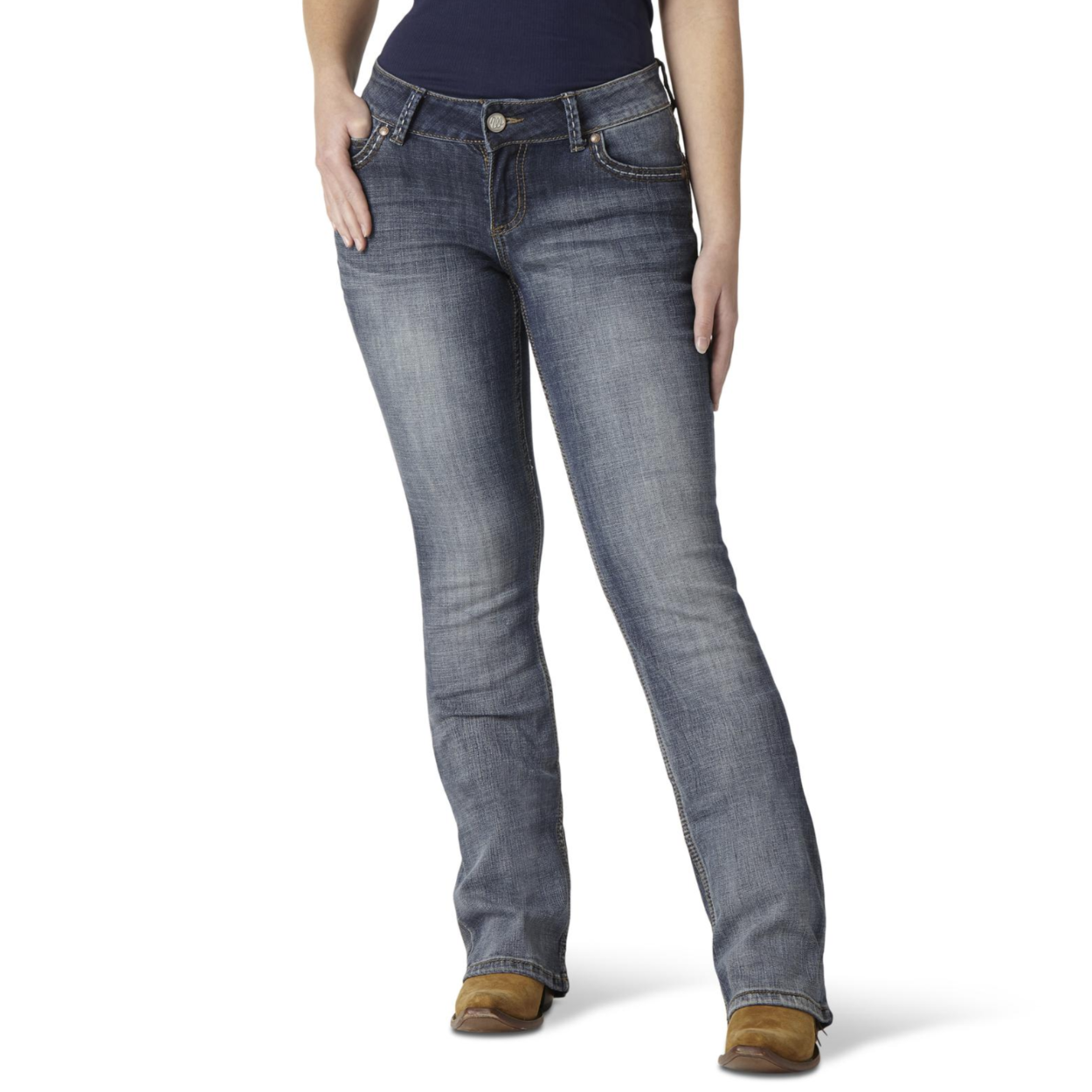 Image of Wrangler® Retro® Sadie Low Rise Bootcut Jean – Medium Blue Women’s | 07MWZDW
