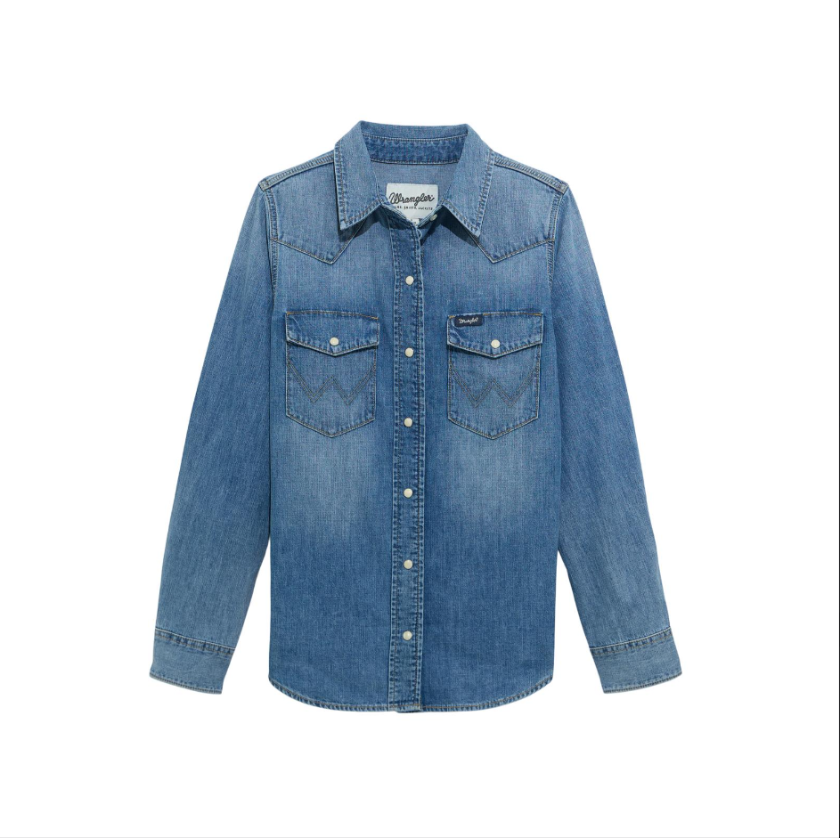 Image of Chemise en denim à boutons pression pour femme, Denim pâle