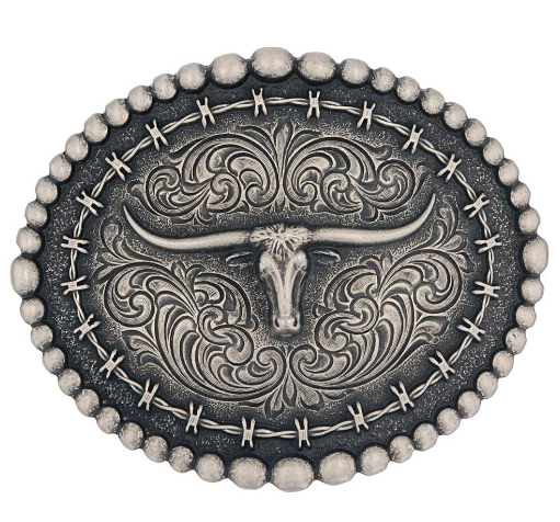 Image of Rustic Barbed Wire Longhorn Buckle