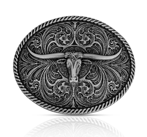 Image of Oval Longhorn Classic Antiqued Attitude Belt Buckle