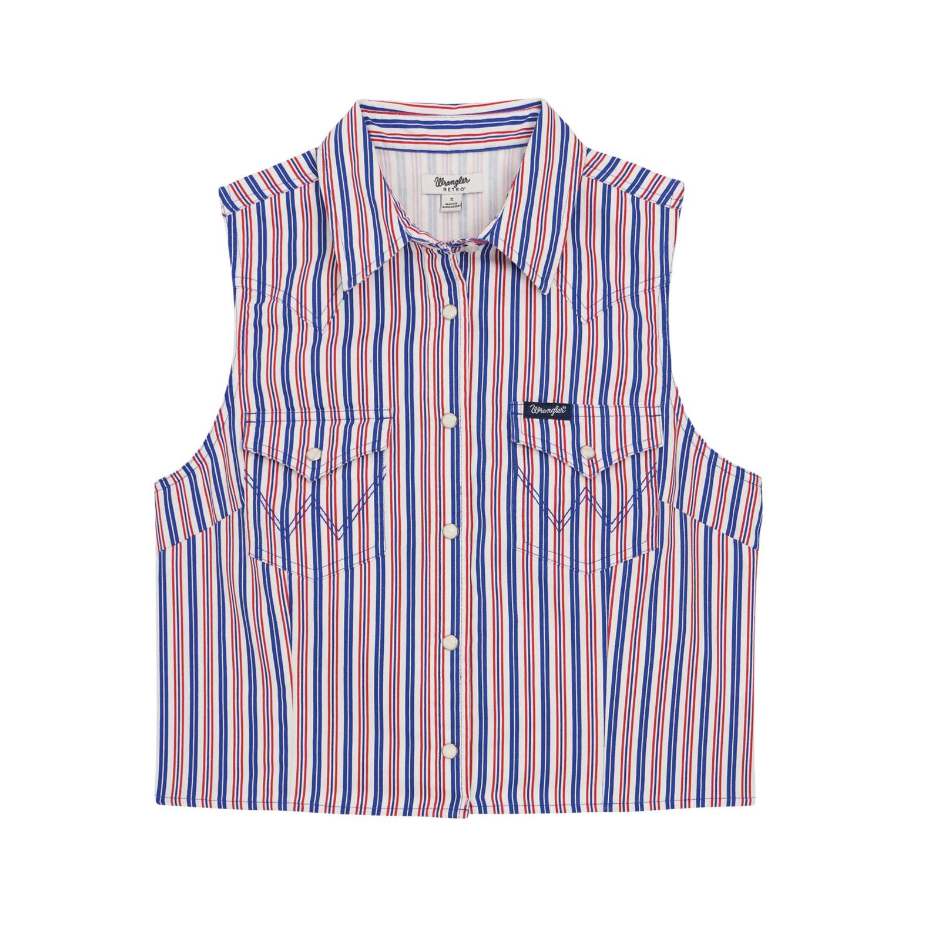 Image of Chemise sans manches western Wrangler Retro Americana, rayures rouges et bleues