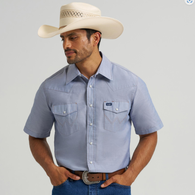 Image of Wrangler® Western Chambray Short Sleeve Workshirt – Classic Fit – Men