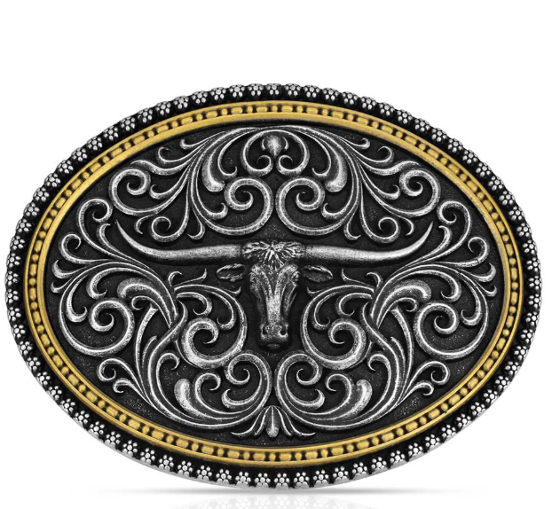 Image of Montana Silversmiths Two Tone Stockyard Longhorn Buckle – A1077P