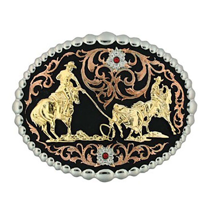 Image of Montana Silversmiths Tri Color Team Roper Belt Buckle – 60969