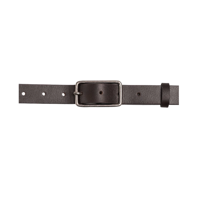 Image of Brown belt with a silver buckle on a white background
