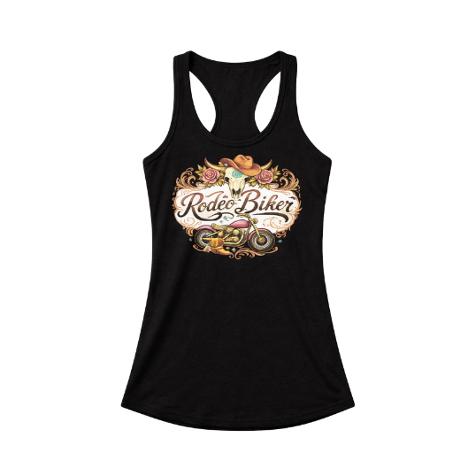 Image of Black tank top with a logo on a white background