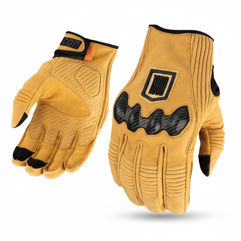 Image of Pair of yellow work gloves with black accents on a white background